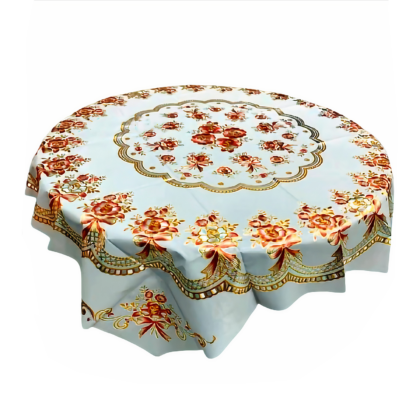 White Floral Patterned Tablecloth with Rose Design